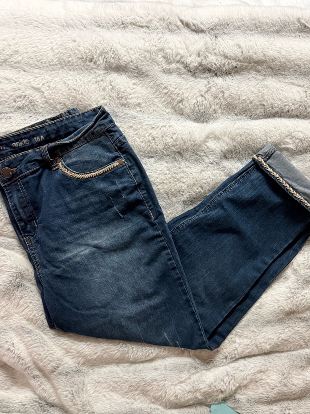 Avenue Dark Wash Ankle Jeans with Cute Trim - Picture 2 of 9